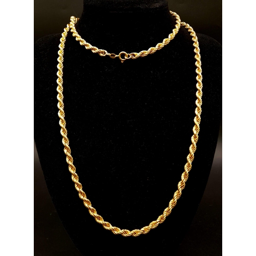 54 - 18k yellow gold rope chain 28.4g, 32 inch length.