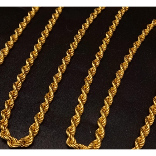 54 - 18k yellow gold rope chain 28.4g, 32 inch length.