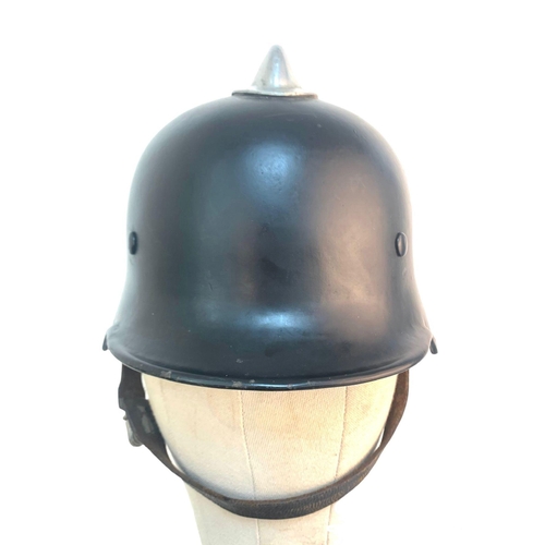 13 - 3rd Reich Fire Crew Helmet. A beautiful example with double decals and leather nape protector.