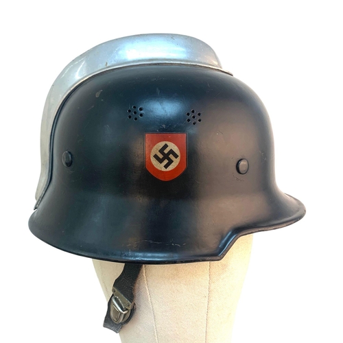 13 - 3rd Reich Fire Crew Helmet. A beautiful example with double decals and leather nape protector.