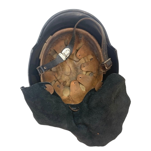 13 - 3rd Reich Fire Crew Helmet. A beautiful example with double decals and leather nape protector.