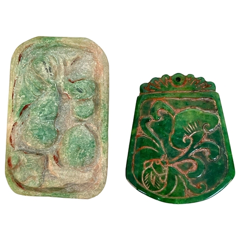 128 - Two Antique Pieces of Jade (one a pendant) and a Small Bronze Buddha Deity Figure - 9cm tall. Jade -... 