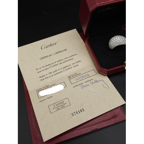 134 - Cartier 18k gold 5.6ct Diamond pave ring, round brilliant cut of top quality and colour diamonds, we... 