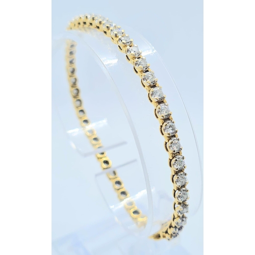 150 - 4ct diamond tennis bracelet set in 18k yellow gold, weight 11.9g and 19cm long approx