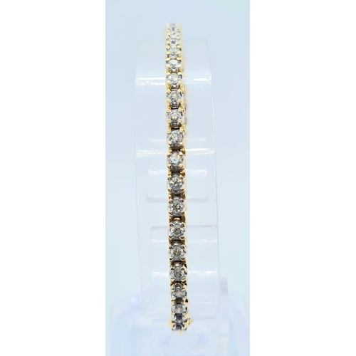 150 - 4ct diamond tennis bracelet set in 18k yellow gold, weight 11.9g and 19cm long approx