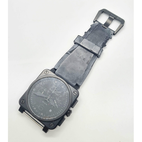 172 - BELL AND ROSS BLACK PHANTOM WATCH , AUTOMATIC MOVEMENT , 2 SUBDIALS . (REQUIRES A NEW STRAP) 42mm