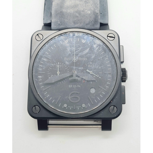 172 - BELL AND ROSS BLACK PHANTOM WATCH , AUTOMATIC MOVEMENT , 2 SUBDIALS . (REQUIRES A NEW STRAP) 42mm