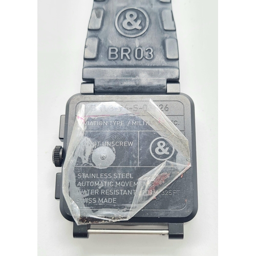 172 - BELL AND ROSS BLACK PHANTOM WATCH , AUTOMATIC MOVEMENT , 2 SUBDIALS . (REQUIRES A NEW STRAP) 42mm