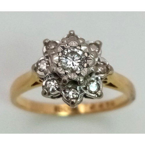 211 - Vintage 18k yellow gold Diamond floral design ring, approx 0.30ct diamonds illusion setting, weight ... 