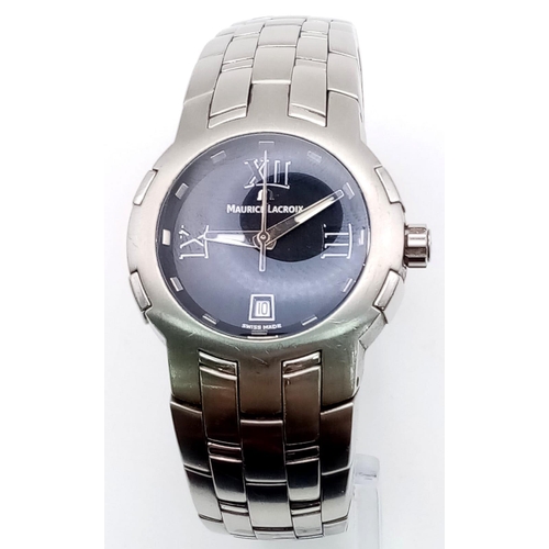 940 - A VERY ATTRACTIVE MAURICE LACROIX LADIES STAINLESS STEEL WATCH .  28mm