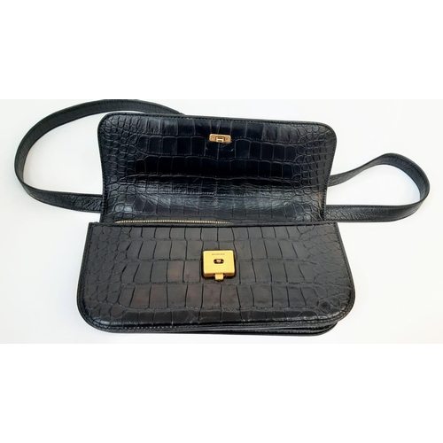 178 - A Gossip Balenciaga BB Black Leather Handbag. Croc effect black leather. Gilded BB logo. Exterior co... 