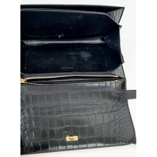 178 - A Gossip Balenciaga BB Black Leather Handbag. Croc effect black leather. Gilded BB logo. Exterior co... 