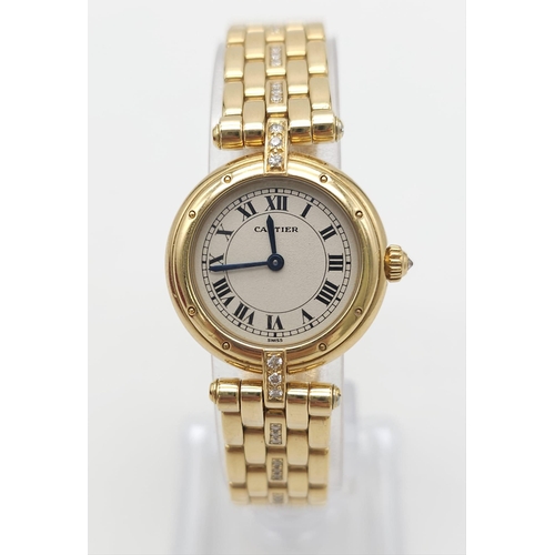 59 - A Cartier 18K Gold and Diamond Panthere Ladies Watch. 18k yellow gold and diamond bracelet. 18k gold... 