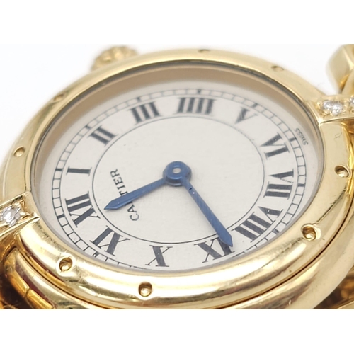 59 - A Cartier 18K Gold and Diamond Panthere Ladies Watch. 18k yellow gold and diamond bracelet. 18k gold... 