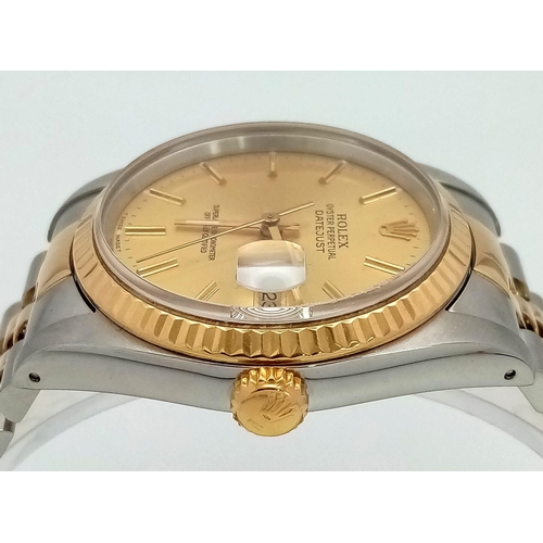 73 - A Rolex Bi-Metal Oyster Perpetual Datejust Gents Watch. Bi-metal strap and case - 36mm. Gold tone di... 