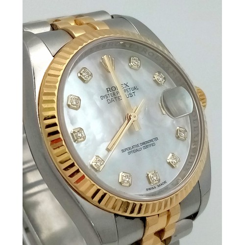 3 - A Rolex Bi-Metal Oyster Perpetual Datejust Ladies Watch. Bi-metal strap and case - 37mm. Mother of p... 