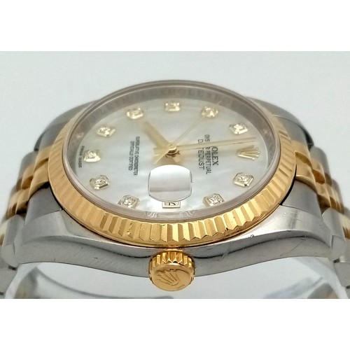 3 - A Rolex Bi-Metal Oyster Perpetual Datejust Ladies Watch. Bi-metal strap and case - 37mm. Mother of p... 