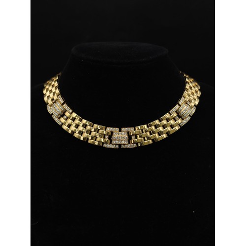 10 - A Cartier 18K Yellow Gold and Diamond Maillon Necklace. Brilliantly crafted with gate links and (3) ... 