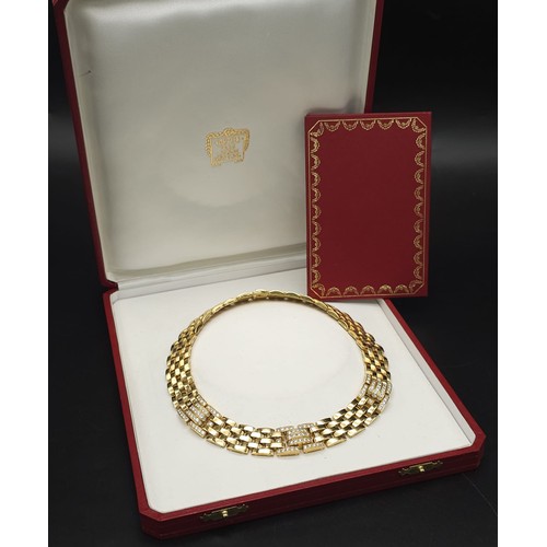 10 - A Cartier 18K Yellow Gold and Diamond Maillon Necklace. Brilliantly crafted with gate links and (3) ... 