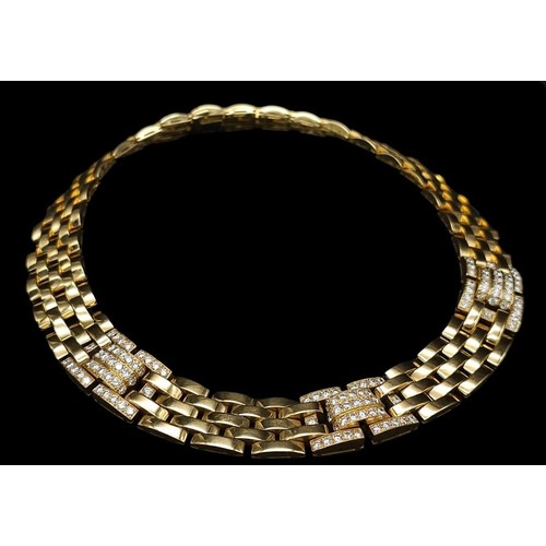 10 - A Cartier 18K Yellow Gold and Diamond Maillon Necklace. Brilliantly crafted with gate links and (3) ... 