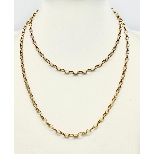 20 - A 9K Yellow Gold Elongated Link Matinee Length Necklace. 
72cm. 6.46g