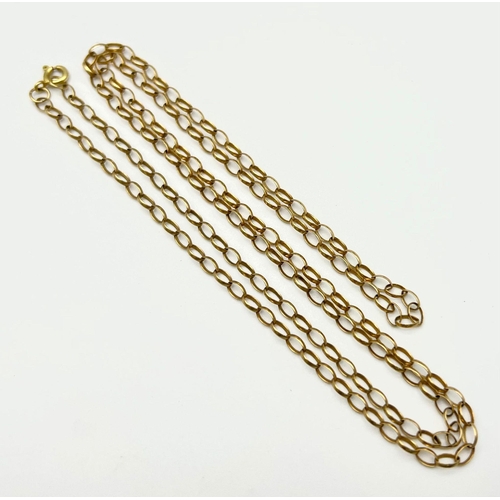 20 - A 9K Yellow Gold Elongated Link Matinee Length Necklace. 
72cm. 6.46g