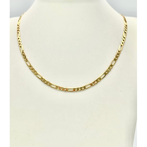 34 - A 9K Yellow Gold Figaro Link Necklace. 45cm length. 7.6g