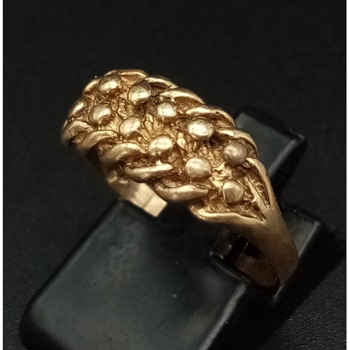 497 - A Vintage 9K Yellow Gold Keeper Ring. Size O. 2.31g.