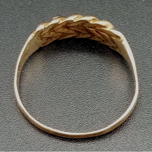 497 - A Vintage 9K Yellow Gold Keeper Ring. Size O. 2.31g.