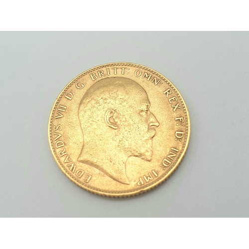 501 - A 1904 Edward VII 22k Gold Full Sovereign Coin. VF but please see photos.