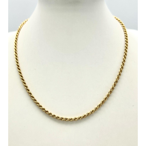 552 - A 9K Yellow Gold Shorter Length Rope Necklace. 36cm. 9.46g