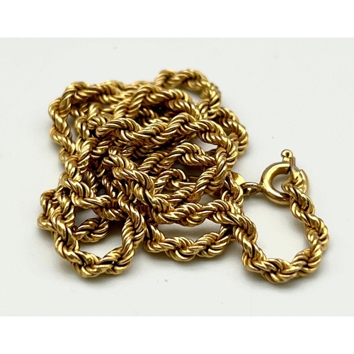 552 - A 9K Yellow Gold Shorter Length Rope Necklace. 36cm. 9.46g