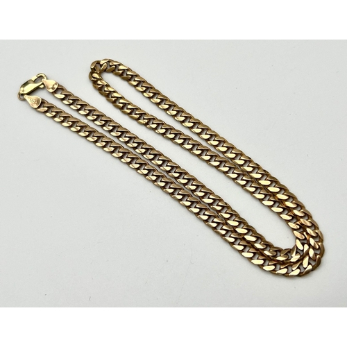 62 - A Vintage 9K Yellow Gold Flat Curb Link Chain. 45cm. 21.93g