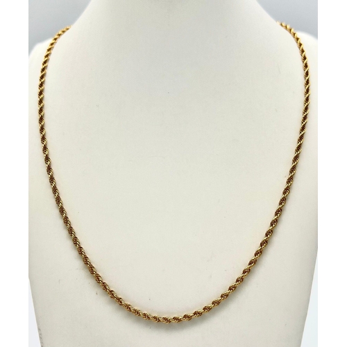 90 - A Vintage 9K Yellow Gold Rope Necklace. 62cm. 8.97g