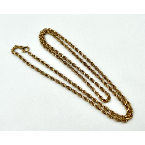 90 - A Vintage 9K Yellow Gold Rope Necklace. 62cm. 8.97g