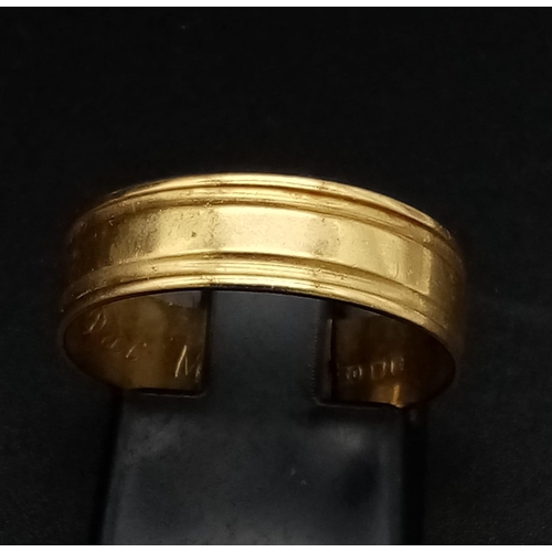 41 - A Vintage 18K Yellow Gold Band Ring. Size O. 2.32g