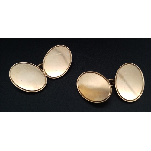 83 - A Pair of Classic 9K Yellow Gold Oval Cufflinks. 15.42g total weight.