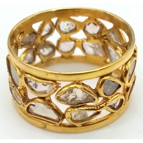 133 - A vintage, sterling silver and 18 K yellow gold ring with 24 natural diamonds (total 4.00 carats app... 