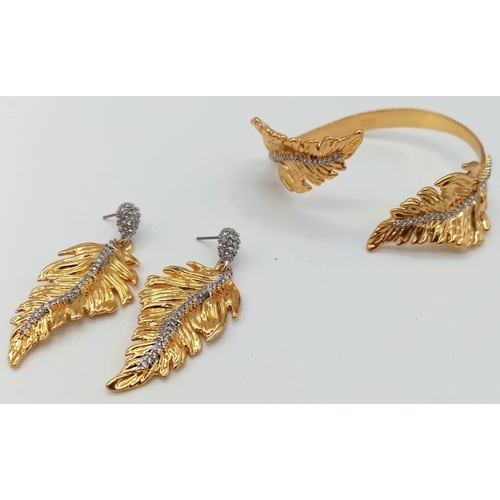 147 - A fabulous and unusual ALEXIS BITTAR creation, a stone set, leaf shaped bracelet and matching earrin... 