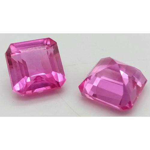 182 - A desirable, pair of vivid pink rubies (8.22 and 8.30 carats). Customised square emerald cut, lab cr... 