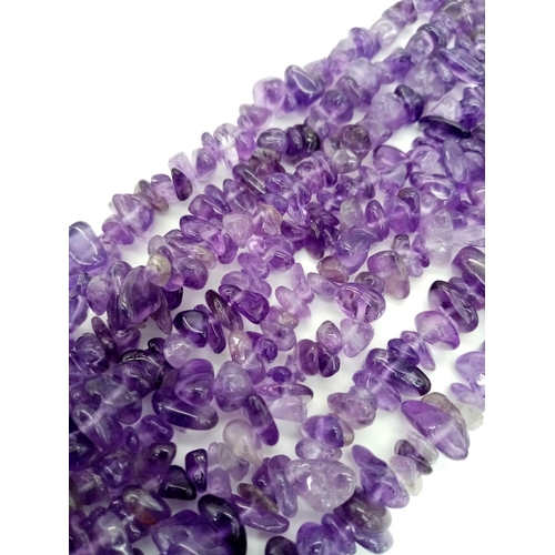 203 - A four strand amethyst necklace. Stones with good vivid colouration. Length: 47-54 cm, weight: 142 g... 