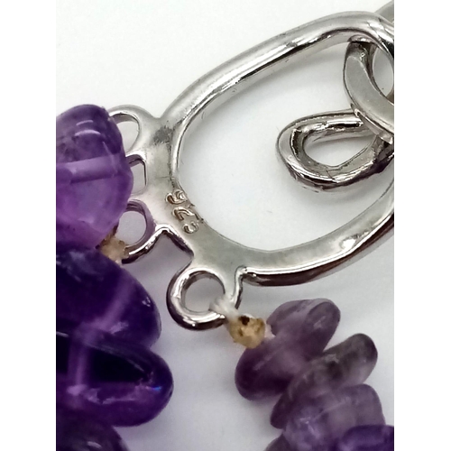 203 - A four strand amethyst necklace. Stones with good vivid colouration. Length: 47-54 cm, weight: 142 g... 