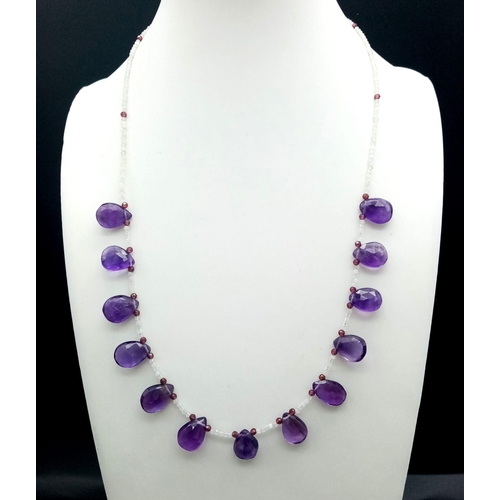 426 - A 100ct Amethyst and Moonstone Gemstone Necklace with a 925 Silver Clasp. 46cm.