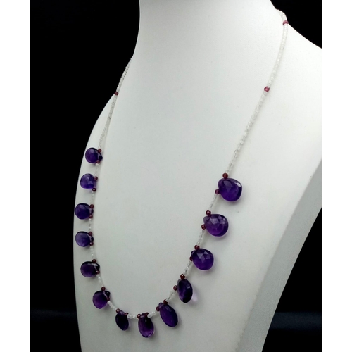 426 - A 100ct Amethyst and Moonstone Gemstone Necklace with a 925 Silver Clasp. 46cm.