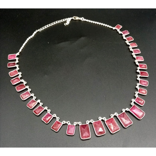 440 - A Graduating Ruby Gemstone Chain Necklace set in 925 Silver. 43cm. 22g total weight.