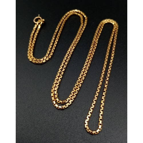 97 - An 18K Yellow Gold Miniature Bar-Link Necklace. 60cm. 10.32g