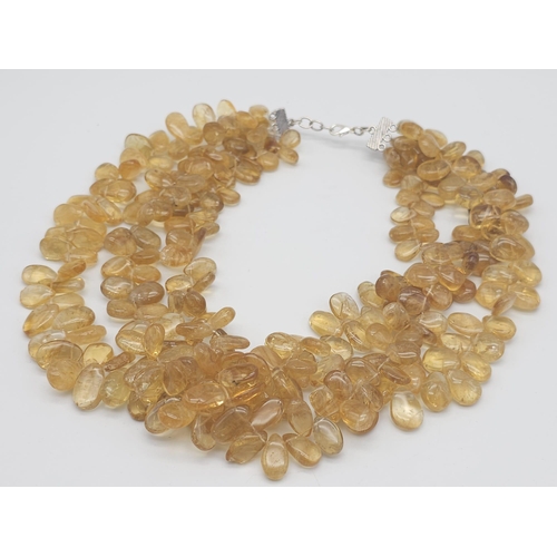 168 - A regal, three rows of pear shaped, polished citrines necklace. Length: 46-52 cm, weight: 272 g