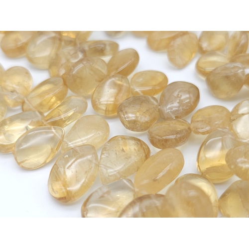 168 - A regal, three rows of pear shaped, polished citrines necklace. Length: 46-52 cm, weight: 272 g