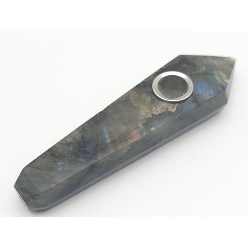 224 - A fancy shaped, labradorite (variety blue flash) smoking pipe. In clean/unused condition with no bre... 