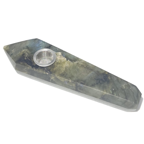 224 - A fancy shaped, labradorite (variety blue flash) smoking pipe. In clean/unused condition with no bre... 